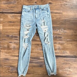 Blue Skinny Distressed Jeans with Tapered Legs